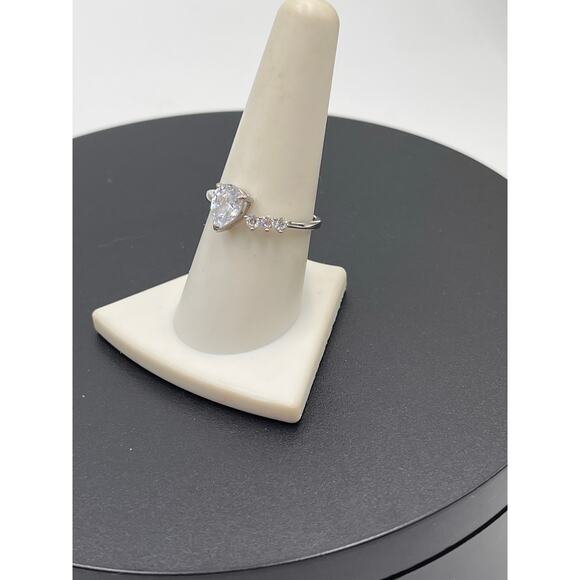 Sterling Silver Romantic CZ Pear and Round Shaped Bypass Adjustable Ring Sz 9+ - Picture 4 of 8